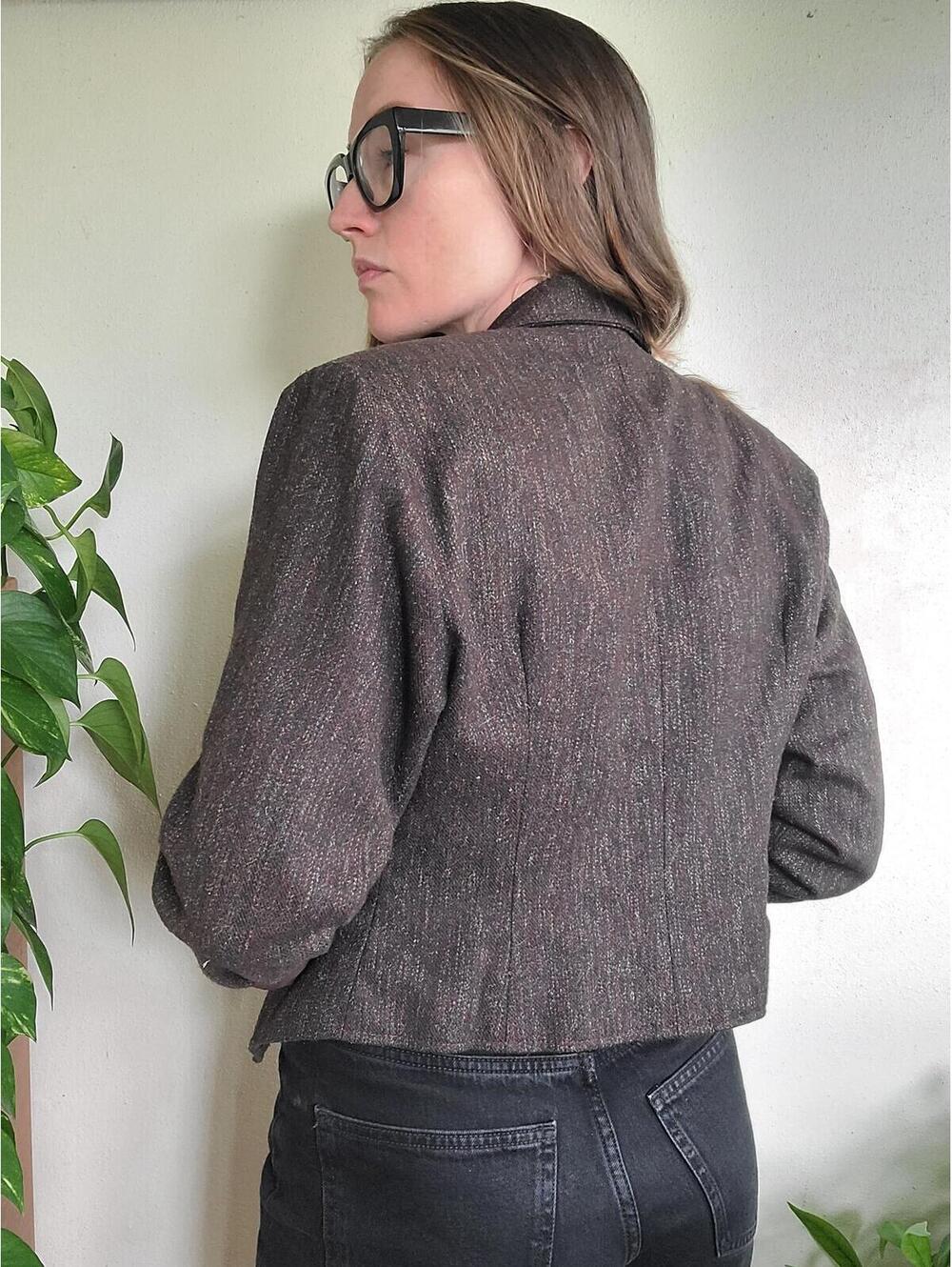 The Coffee Shop Writer Vintage 80s Wool Cropped Blazer M - Picture 5 of 9